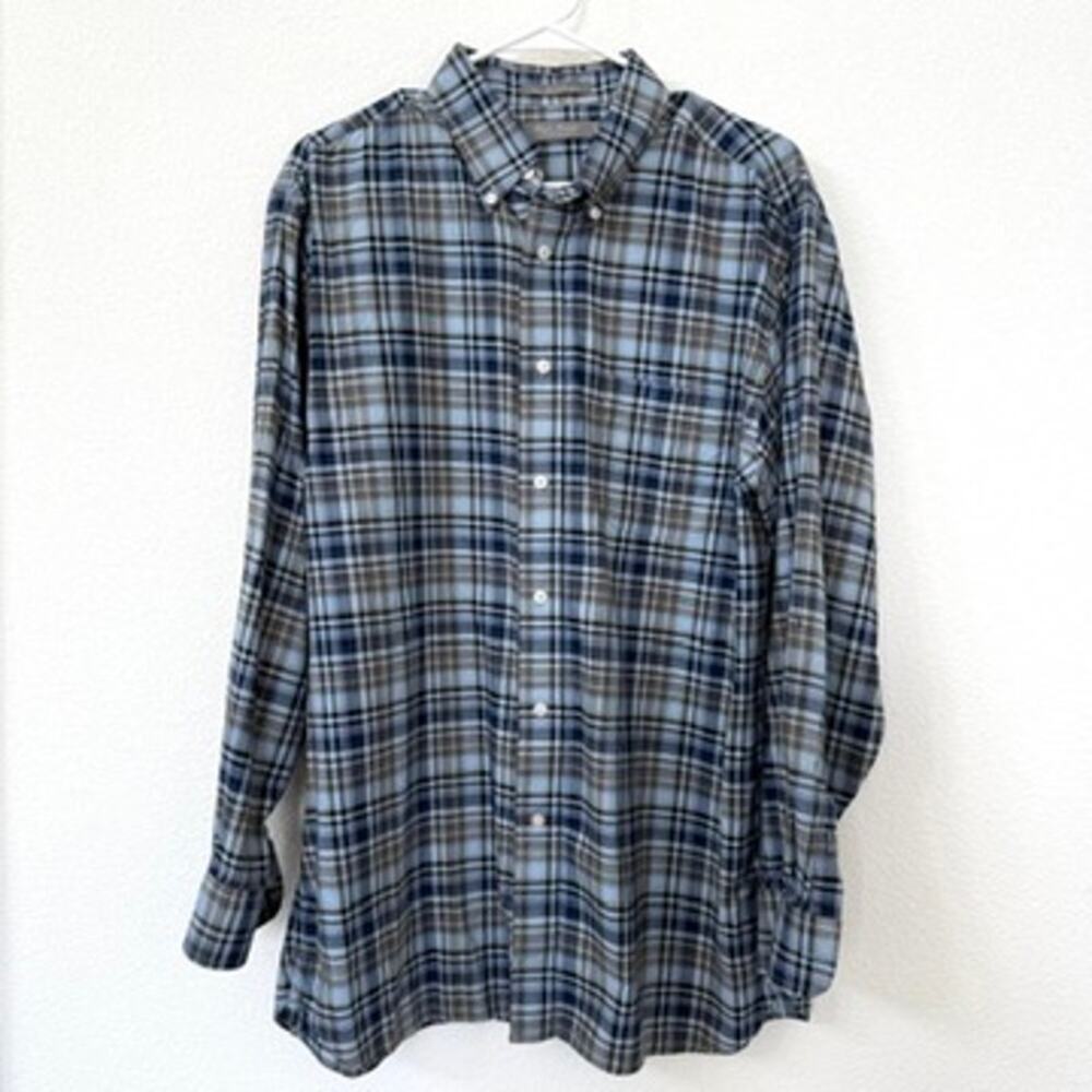 Daniel Cremieux Signature Collection Plaid Button Down Shirt Blue 100% Cotton L